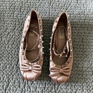 VALENTINO Rockstud Satin Ballerinas Pink Blush Size 7